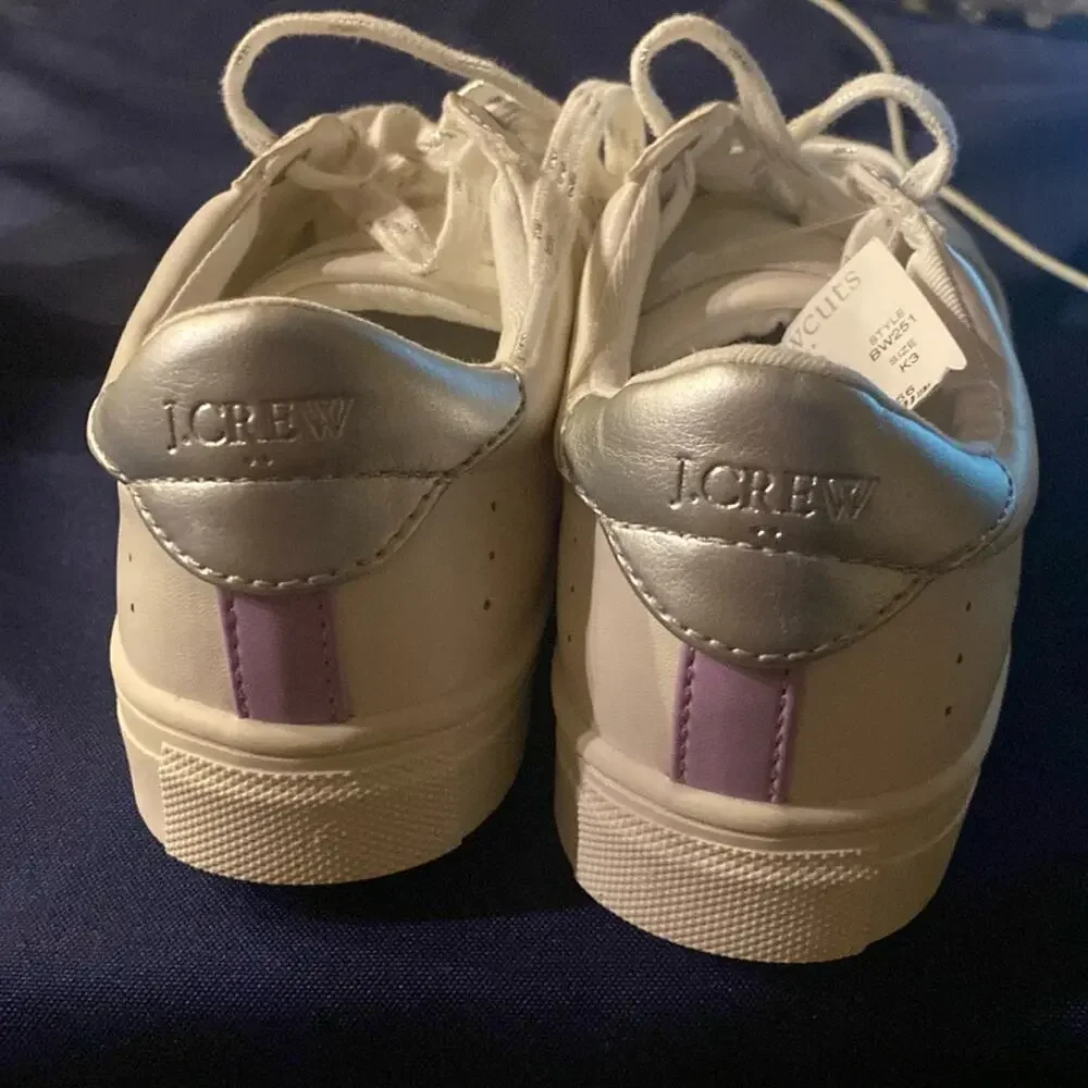 Crewcuts white lavender lace up sneakers